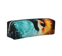 JKLQWC fire and Water Phoenix Printed Leather Pencil Case with Silver Zipper - Simple and Lightweight Organizer for School, Office, Travel, Makeup