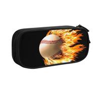 JKLQWC Fire Baseball Printed Pencil Case Cute Pen Pencil Box Bag Zipper Storage Organizer Box Holder for Office School Teen Girl Boy Adult,Black