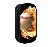 JKLQWC Fire Baseball Printed Pencil Case Cute Pen Pouch Large Pen Bag Portable Storage Organizer Box for Office School Teen Girl Boy Adult,Black