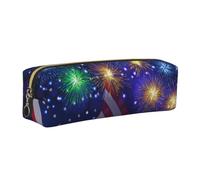 JKLQWC Firework American Flag 4Th of July Printed Leather Pencil Case with Gold Zipper - Simple and Lightweight Organizer for School, Office, Travel, Makeup