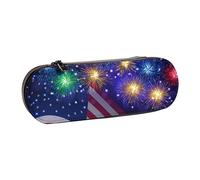 JKLQWC Firework American Flag 4Th of July Printed Pencil Case Cute Pen Pencil Box Bag PU Leather Zipper Pencil Pouch Organizer for Office School Travel