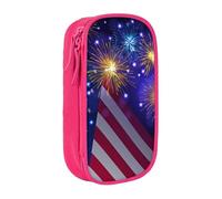 JKLQWC Firework American Flag 4Th of July Printed Pencil Case Cute Pen Pouch Large Pen Bag Portable Storage Organizer Box for Office School Teen Girl Boy Adult,Pink