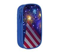 JKLQWC Firework American Flag 4Th of July Printed Pencil Case Cute Pen Pouch Large Pen Bag Portable Storage Organizer Box for Office School Teen Girl Boy Adult,Blue