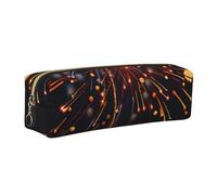 JKLQWC Fireworks at Night Printed Leather Pencil Case with Gold Zipper - Simple and Lightweight Organizer for School, Office, Travel, Makeup