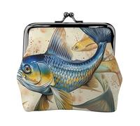 JKLQWC Fish Art Print Printed Coin Purse for Women Cute PU Leather Coin Wallet Mini Coin Purse Pouch with Kiss-Lock