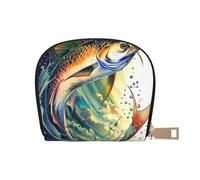 JKLQWC Fish Art Printed Credit Card Wallet for Women Men Cute Zipper Card Cases Holder Mini Coin Purse with 12 Card Slots