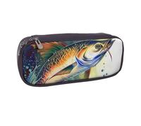 JKLQWC Fish Art Printed PU Leather Pencil Case Cute Pen Pencil Box Bag Zipper Office School Pencil Pouch Organizer for Students Teen Girls Boys Adult