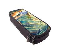 JKLQWC Fish Art Printed PU Leather Pencil Case Cute Pen Pencil Box Bag Zipper Office School Pencil Pouch Organizer for Students Teen Girls Boys Adult