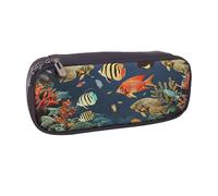 JKLQWC Fish Pattern Printed PU Leather Pencil Case Cute Pen Pencil Box Bag Zipper Office School Pencil Pouch Organizer for Students Teen Girls Boys Adult