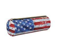 JKLQWC Flag Fourth of July Printed Cylinder Pencil Case with Gold Zipper - Lightweight Leather Organizer for School, Office, Travel, Makeup