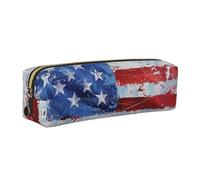 JKLQWC Flag Fourth of July Printed Leather Pencil Case with Gold Zipper - Simple and Lightweight Organizer for School, Office, Travel, Makeup