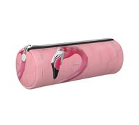 JKLQWC Flamingo 1 Printed Cylinder Pencil Case with Silver Zipper - Lightweight Leather Organizer for School, Office, Travel, Makeup