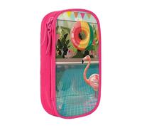 JKLQWC Flamingo and Swimming Pool Printed Pencil Case Cute Pen Pouch Large Pen Bag Portable Storage Organizer Box for Office School Teen Girl Boy Adult,Pink