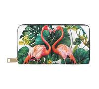 JKLQWC Flamingo Bird Round Leaves Printed Long Wallet for Women Men Cute Coin Purse with Card Holder