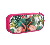 JKLQWC Flamingo Bird Round Leaves Printed Pencil Case Cute Pen Pencil Box Bag Zipper Storage Organizer Box Holder for Office School Teen Girl Boy Adult,Pink