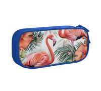 JKLQWC Flamingo Flowers Printed Pencil Case Cute Pen Pencil Box Bag Zipper Storage Organizer Box Holder for Office School Teen Girl Boy Adult,Blue