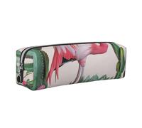 JKLQWC Flamingo Succulent Plants Printed Leather Pencil Case with Silver Zipper - Simple and Lightweight Organizer for School, Office, Travel, Makeup