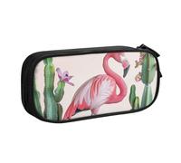 JKLQWC Flamingo Succulent Plants Printed Pencil Case Cute Pen Pencil Box Bag Zipper Storage Organizer Box Holder for Office School Teen Girl Boy Adult,Black