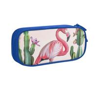 JKLQWC Flamingo Succulent Plants Printed Pencil Case Cute Pen Pencil Box Bag Zipper Storage Organizer Box Holder for Office School Teen Girl Boy Adult,Blue