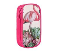 JKLQWC Flamingo Succulent Plants Printed Pencil Case Cute Pen Pouch Large Pen Bag Portable Storage Organizer Box for Office School Teen Girl Boy Adult,Pink
