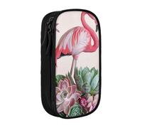 JKLQWC Flamingo Succulent Plants Printed Pencil Case Cute Pen Pouch Large Pen Bag Portable Storage Organizer Box for Office School Teen Girl Boy Adult,Black