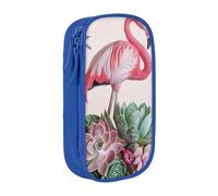 JKLQWC Flamingo Succulent Plants Printed Pencil Case Cute Pen Pouch Large Pen Bag Portable Storage Organizer Box for Office School Teen Girl Boy Adult,Blue