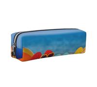JKLQWC Flip-Flops on a Sandy Beach Printed Leather Pencil Case with Silver Zipper - Simple and Lightweight Organizer for School, Office, Travel, Makeup