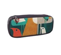 JKLQWC Flock of Birds Printed PU Leather Pencil Case Cute Pen Pencil Box Bag Zipper Office School Pencil Pouch Organizer for Students Teen Girls Boys Adult Gifts