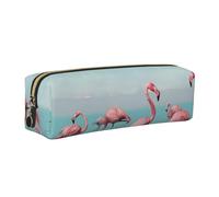 JKLQWC Flock of Flamingos on The Beach Printed Leather Pencil Case with Gold Zipper - Simple and Lightweight Organizer for School, Office, Travel, Makeup