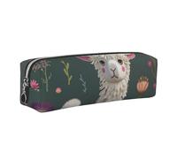 JKLQWC Flower Alpaca Printed Leather Pencil Case with Silver Zipper - Simple and Lightweight Organizer for School, Office, Travel, Makeup