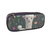 JKLQWC Flower Alpaca Printed PU Leather Pencil Case Cute Pen Pencil Box Bag Zipper Office School Pencil Pouch Organizer for Students Teen Girls Boys Adult