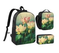 JKLQWC Flowers Blooming in The Morning Print Backpack Set 3-Piece, 17-Inch School Bag with Insulated Lunch Bag & Pencil Case for Students Teens Girls Boys