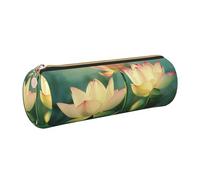 JKLQWC Flowers Blooming in The Morning Printed Cylinder Pencil Case with Gold Zipper - Lightweight Leather Organizer for School, Office, Travel, Makeup