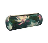 JKLQWC Flowers Blooming in The rain Printed Cylinder Pencil Case with Gold Zipper - Lightweight Leather Organizer for School, Office, Travel, Makeup