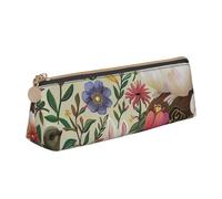 JKLQWC Flowers Bunnies Birds Printed Triangle Pencil Case with Zipper - Lightweight Leather Organizer for School, Office, Travel, Makeup