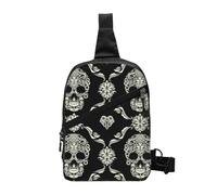 JKLQWC Flowers Skull Ornamental Pattern Prints Sling Bag for Women Men, Foldable Sling Backpack Casual Chest Bag Crossbody Daypack for Travel Hiking Running