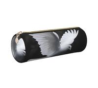 JKLQWC Flying Dove Printed Cylinder Pencil Case with Gold Zipper - Lightweight Leather Organizer for School, Office, Travel, Makeup