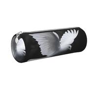 JKLQWC Flying Dove Printed Cylinder Pencil Case with Silver Zipper - Lightweight Leather Organizer for School, Office, Travel, Makeup