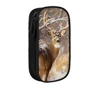 JKLQWC Free Whitetail Deer Printed Pencil Case Cute Pen Pouch Large Pen Bag Portable Storage Organizer Box for Office School Teen Girl Boy Adult,Black