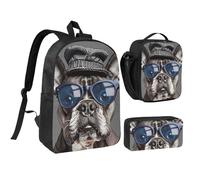 JKLQWC French Bulldog Cartoon Print Backpack Set 3-Piece, 17-Inch School Bag with Insulated Lunch Bag & Pencil Case for Students Teens Girls Boys