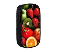 JKLQWC Fresh Fruits and Vegetables Printed Pencil Case Cute Pen Pouch Large Pen Bag Portable Storage Organizer Box for Office School Teen Girl Boy Adult,Black