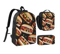 JKLQWC Fun Food Sandwich Bread Print Backpack Set 3-Piece, 17-Inch School Bag with Insulated Lunch Bag & Pencil Case for Students Teens Girls Boys
