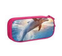 JKLQWC Funny Animal Dolphin Printed Pencil Case Cute Pen Pencil Box Bag Zipper Storage Organizer Box Holder for Office School Teen Girl Boy Adult,Pink