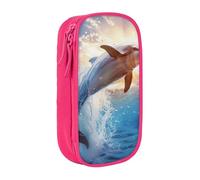 JKLQWC Funny Animal Dolphin Printed Pencil Case Cute Pen Pouch Large Pen Bag Portable Storage Organizer Box for Office School Teen Girl Boy Adult,Pink