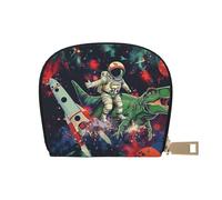 JKLQWC Funny Astronaut Dinosaur Rocket Printed Card Wallet for Women Men Cute Zipper Card Cases Holder Mini Coin Purse with 12 Card Slots