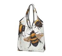 JKLQWC Funny Bees Printed Foldable Shopping Bag 1 PCS, Reusable Grocery Tote Bags for Daily Shopping and Travel