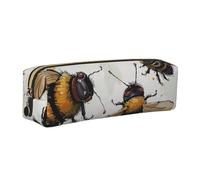 JKLQWC Funny Bees Printed Leather Pencil Case with Gold Zipper - Simple and Lightweight Organizer for School, Office, Travel, Makeup
