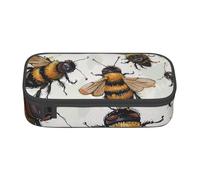 JKLQWC Funny Bees Printed Pencil Case Cute Pen Pencil Box Bag Large Capacity Compartment Zipper Pencil Pouch Organizer for Office School Travel