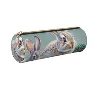 JKLQWC Funny Bunny Rabbit Printed Cylinder Pencil Case with Gold Zipper - Lightweight Leather Organizer for School, Office, Travel, Makeup