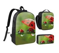 JKLQWC Funny Ladybug Print Backpack Set 3-Piece, 17-Inch School Bag with Insulated Lunch Bag & Pencil Case for Students Teens Girls Boys